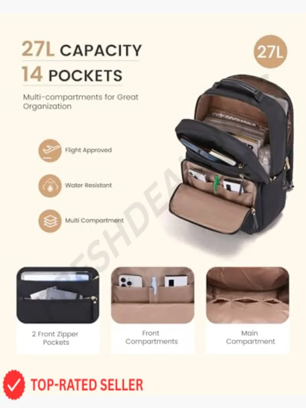 Laptop Backpack with Leather Trim & Tumbler Pockets, 15.6